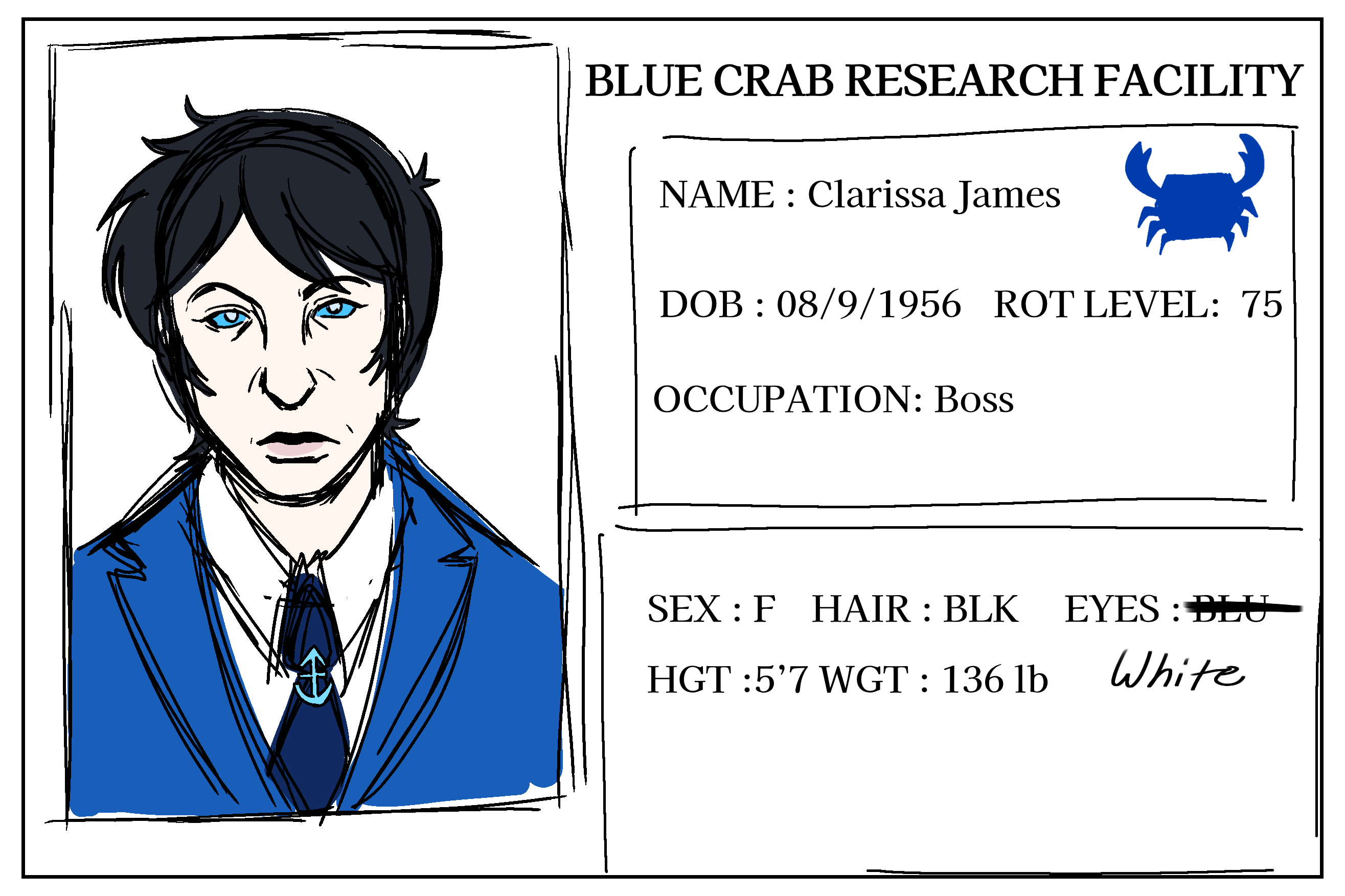 An Identification card of a woman working at Blue Crab Research Facility