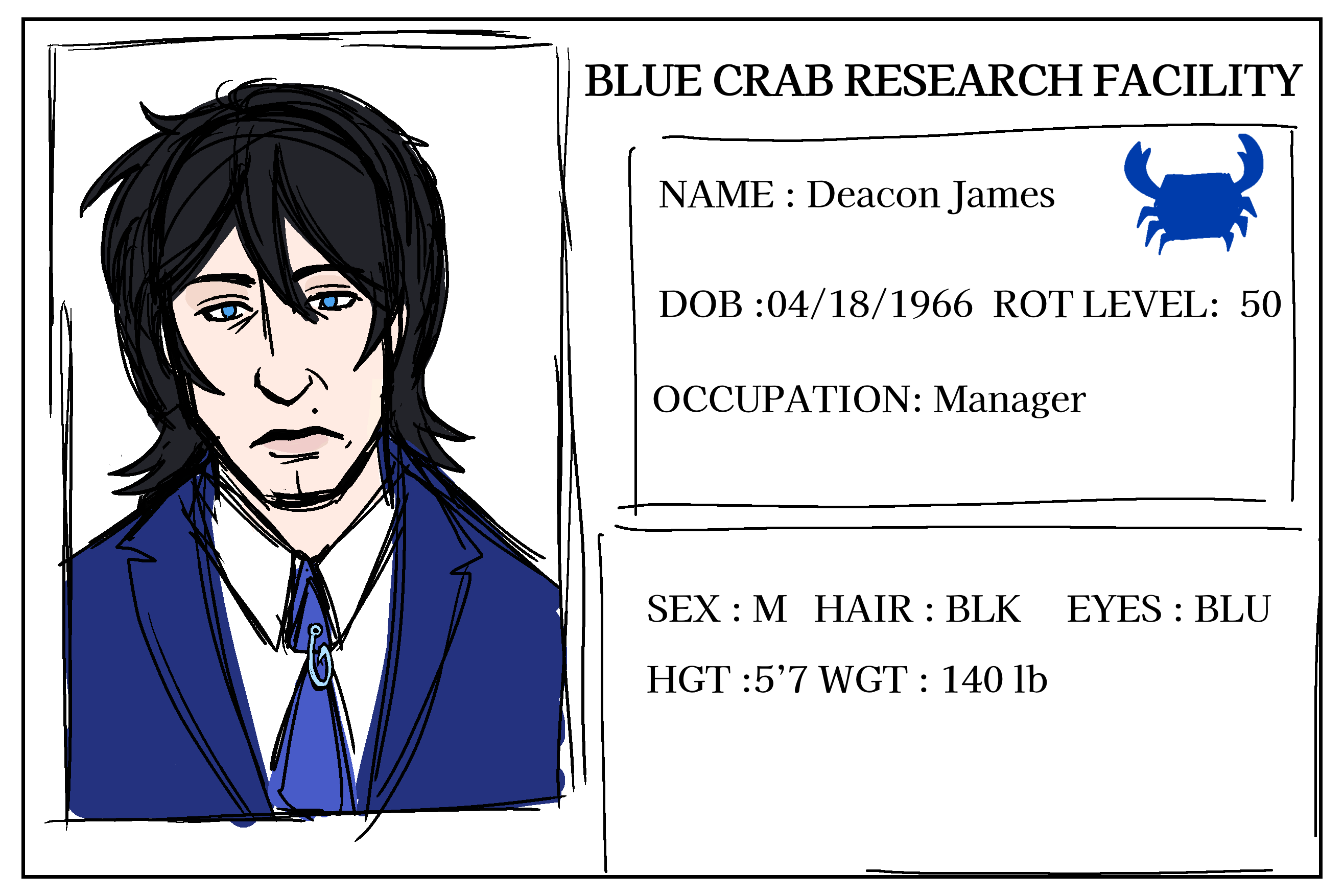 An Identification card of a man working at Blue Crab Research Facility