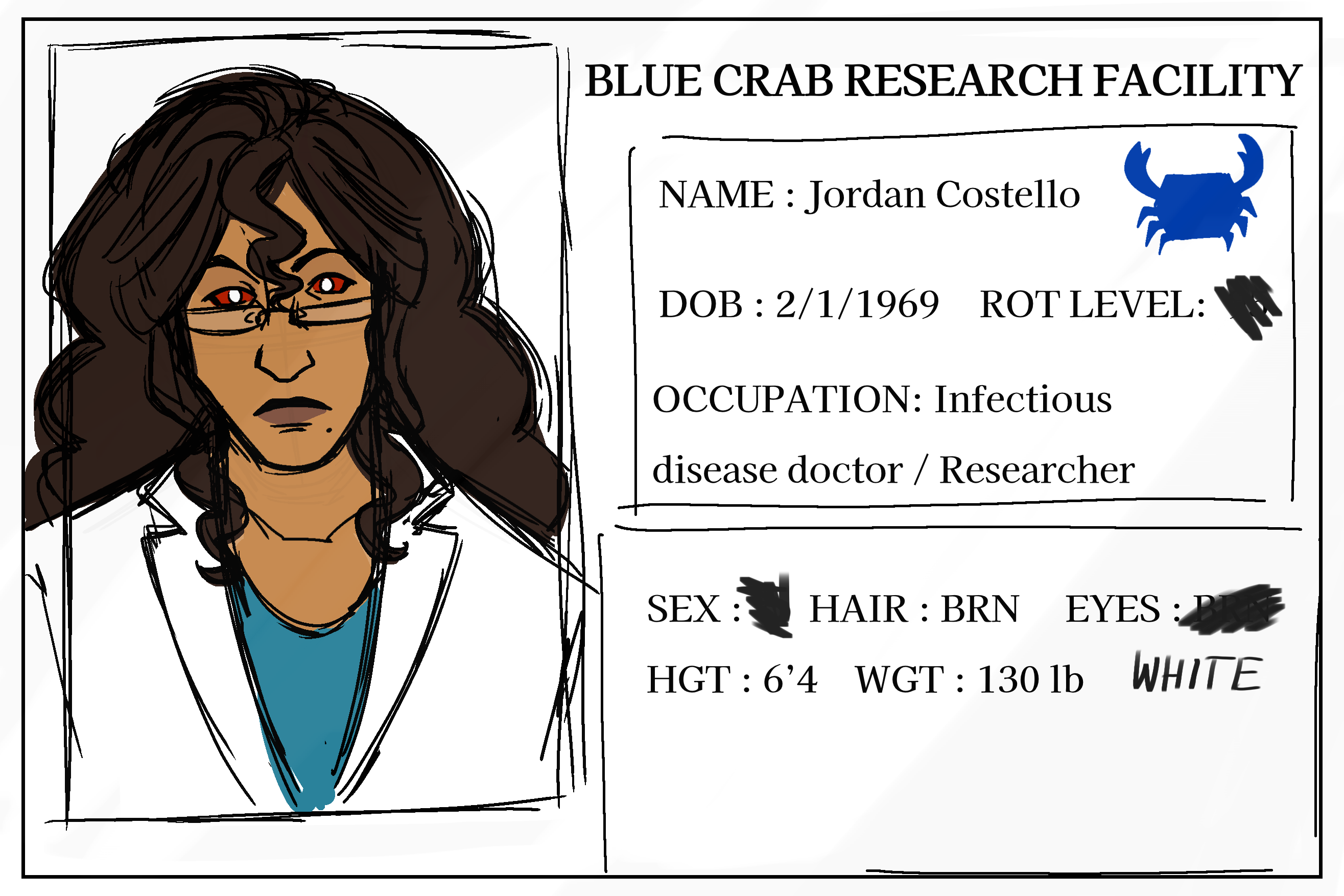 An Identification card of a person working at Blue Crab Research Facility