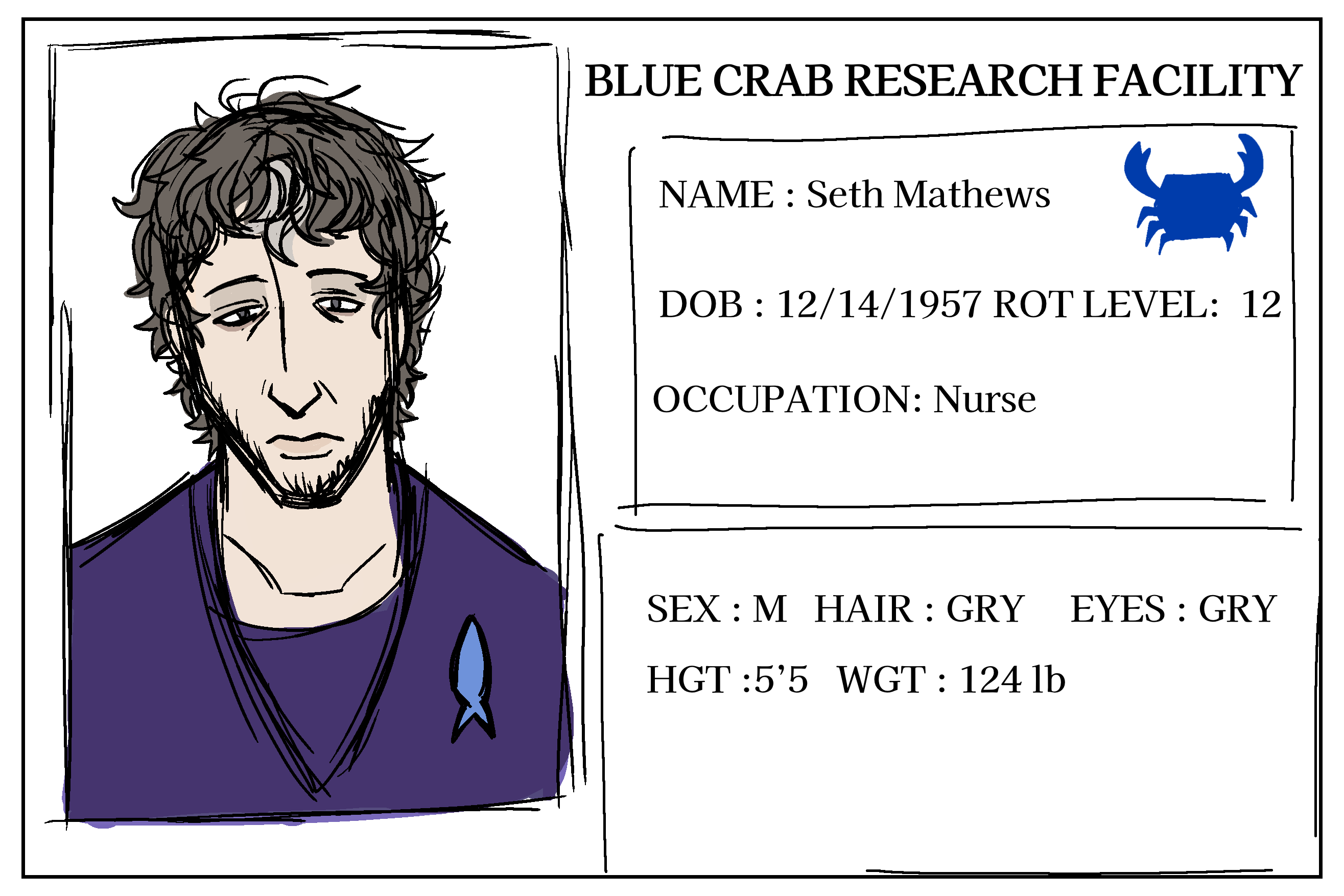 An Identification card of a man working at Blue Crab Research Facility